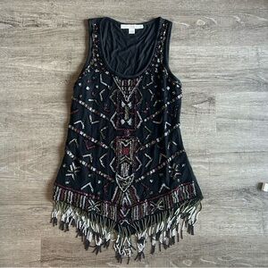 Beaded Fringe Tank Top Black Beaded Sequin Tank Multicolor Aztec Boston Proper